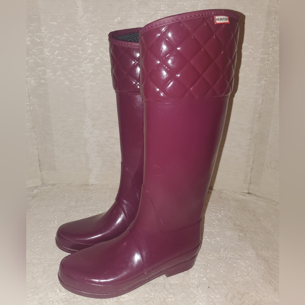 Hunter Women's Rigley Quilted Burgundy Rain Boots Sz 8